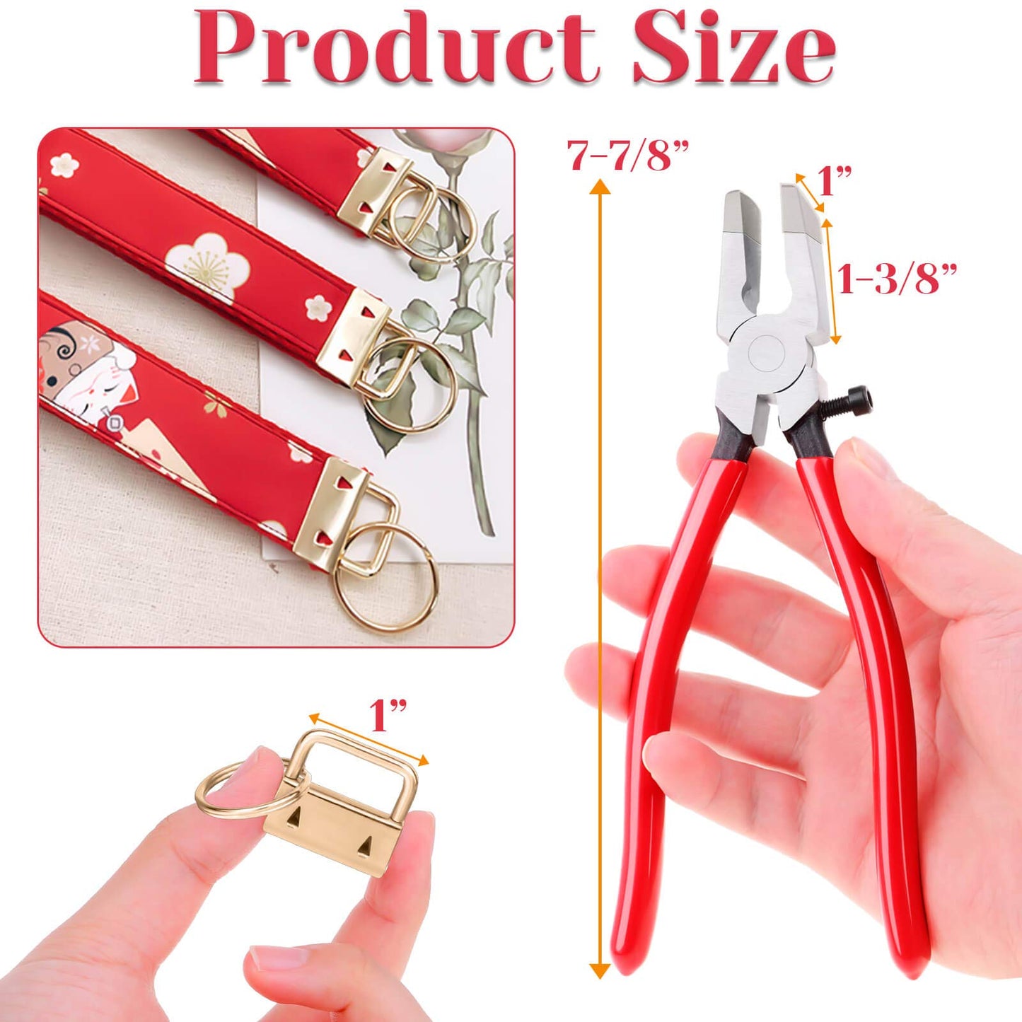 shynek Key Fob Hardware, 50PCS 1 Inch Lanyard Keychain Hardware with Key Fob Pliers Tool for Keychain and Wristlet Clamp Hardware Supplies