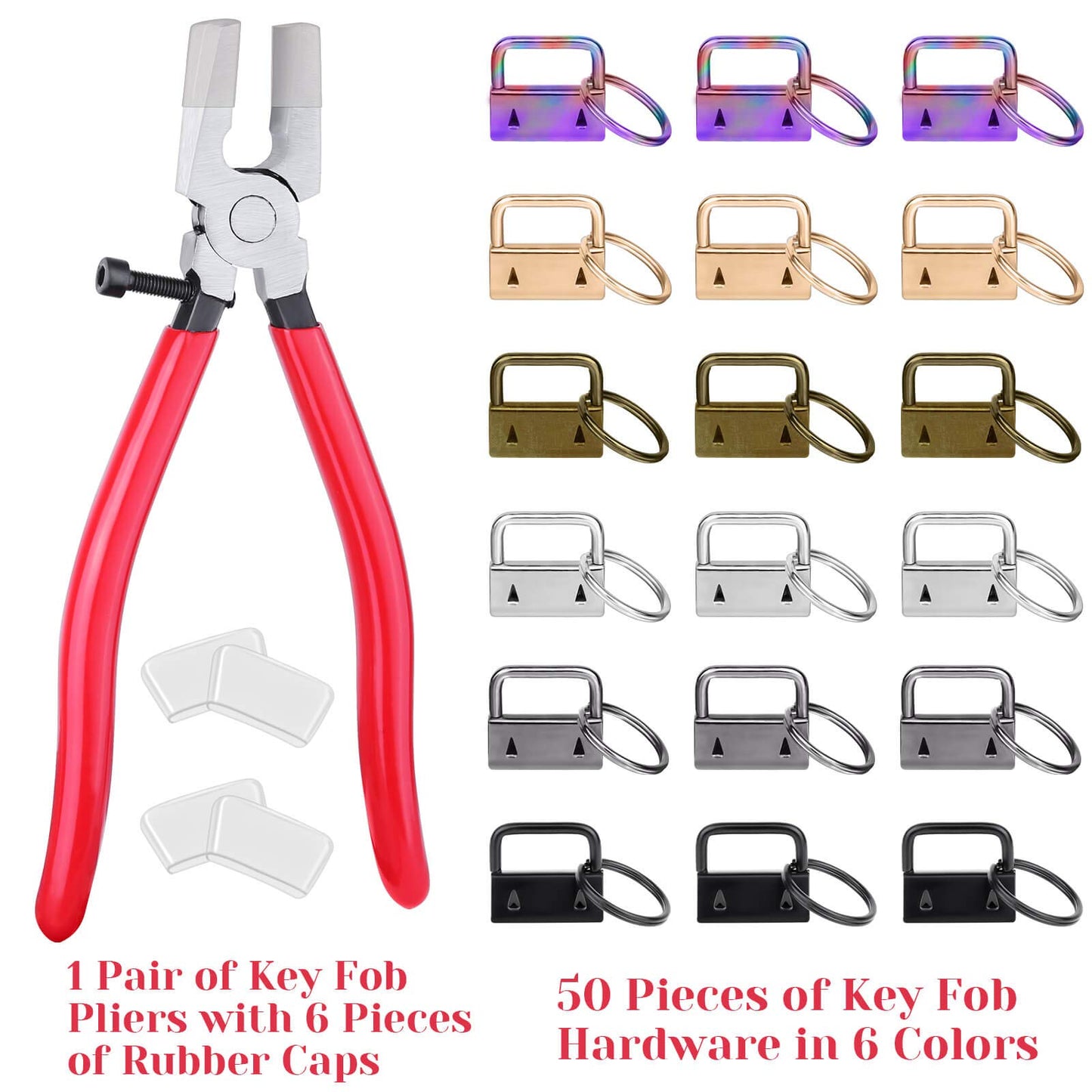 shynek Key Fob Hardware, 50PCS 1 Inch Lanyard Keychain Hardware with Key Fob Pliers Tool for Keychain and Wristlet Clamp Hardware Supplies