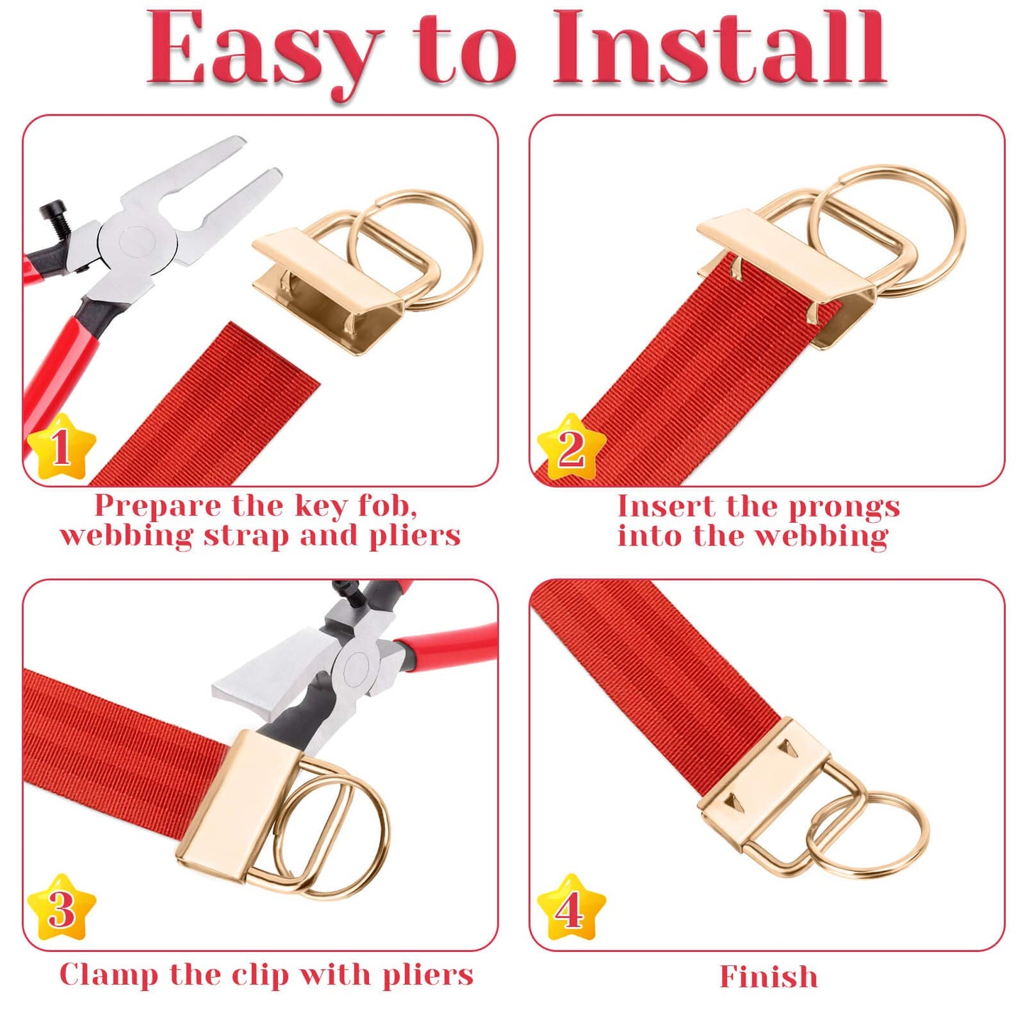 shynek Key Fob Hardware, 50PCS 1 Inch Lanyard Keychain Hardware with Key Fob Pliers Tool for Keychain and Wristlet Clamp Hardware Supplies