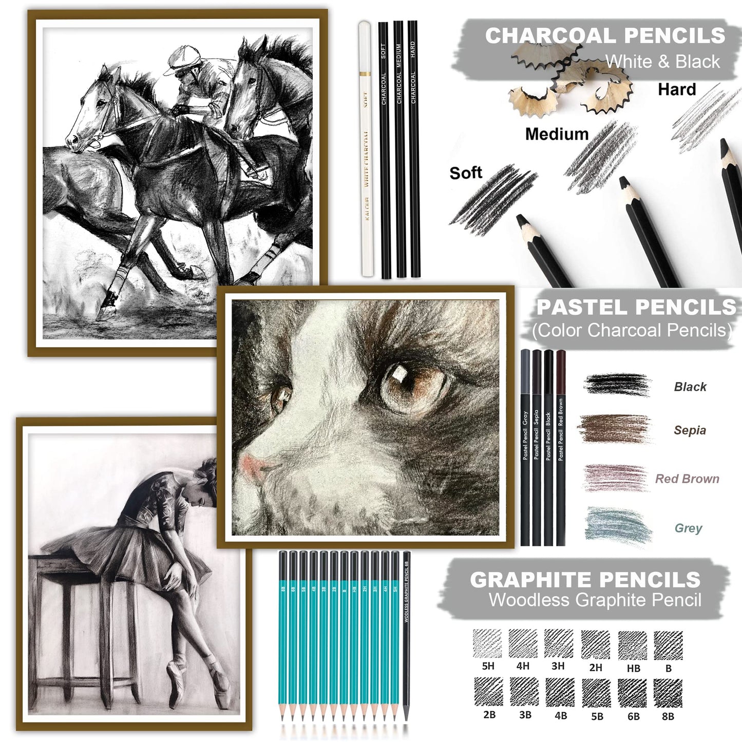 KALOUR 50 Pack Drawing Set Sketch Kit Pro