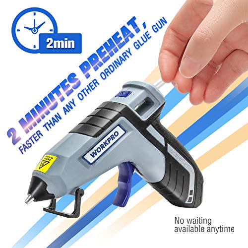 WORKPRO Cordless Hot Glue Gun, Fast Preheating Glue Gun