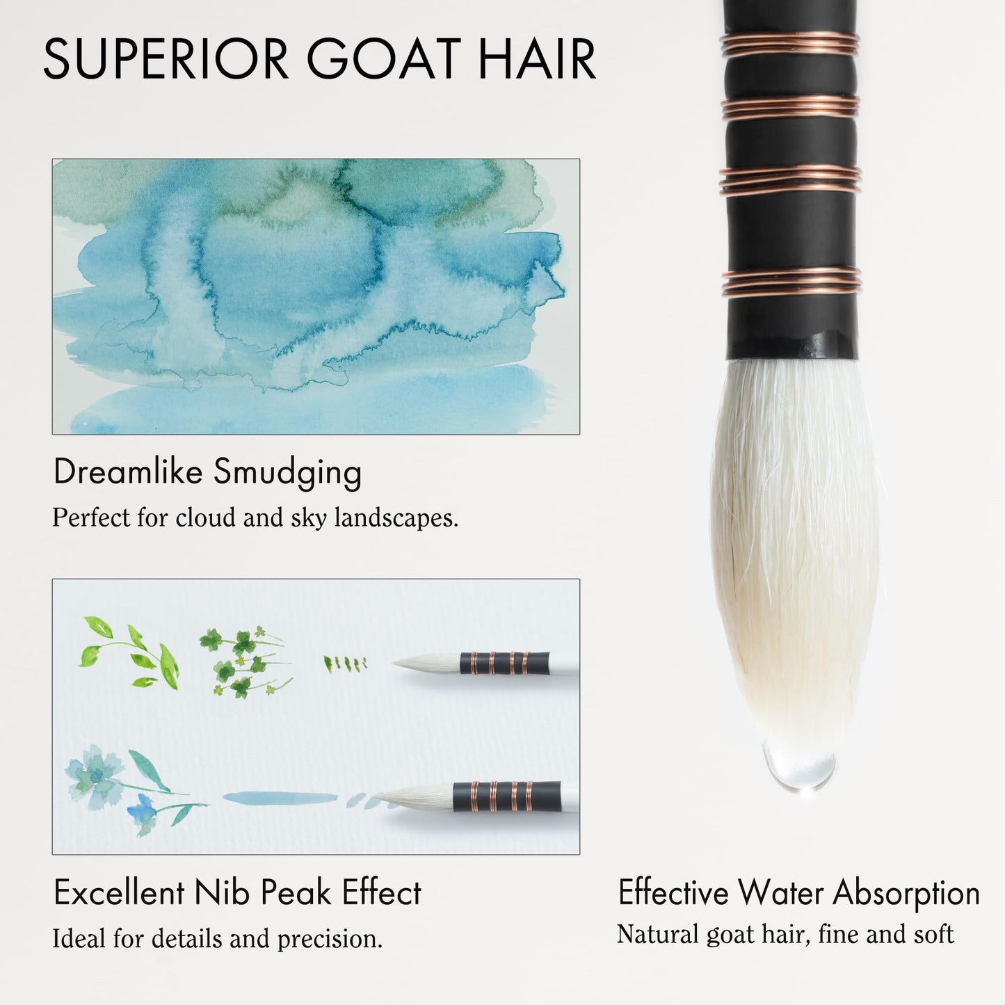 ARTIFY 5PCS Professional Natural Goat Hair Quill Watercolor Brushes