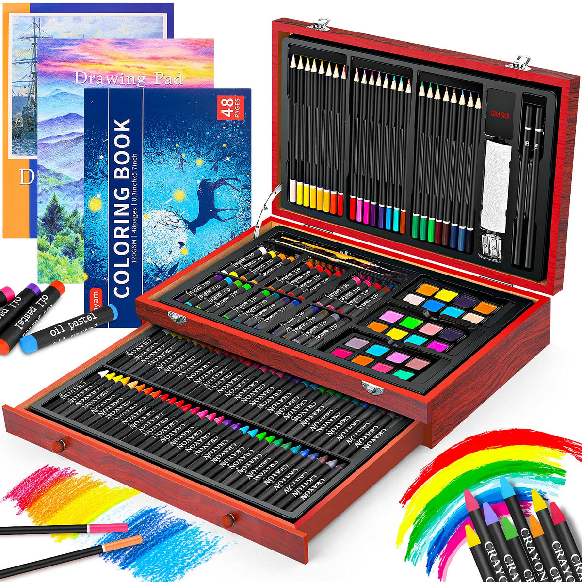 US Art Supply 82 Piece Deluxe Art Creativity Set in Wooden Case with 9