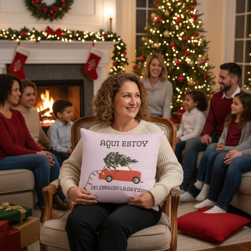 Aqui Estoy celebrando la Navidad Throw Pillow