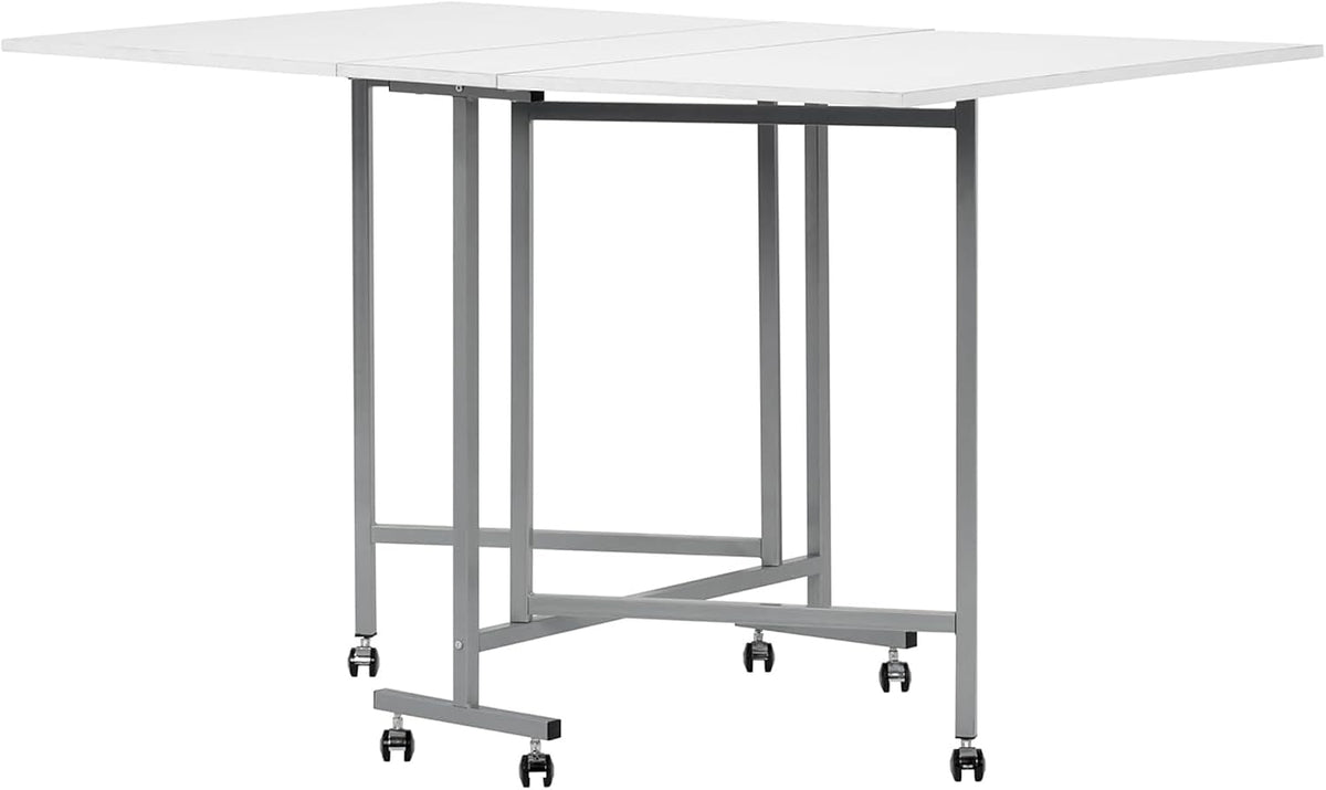 Sew Ready Mesa de pie plegable para manualidades y corte con ruedas, plata/blanco