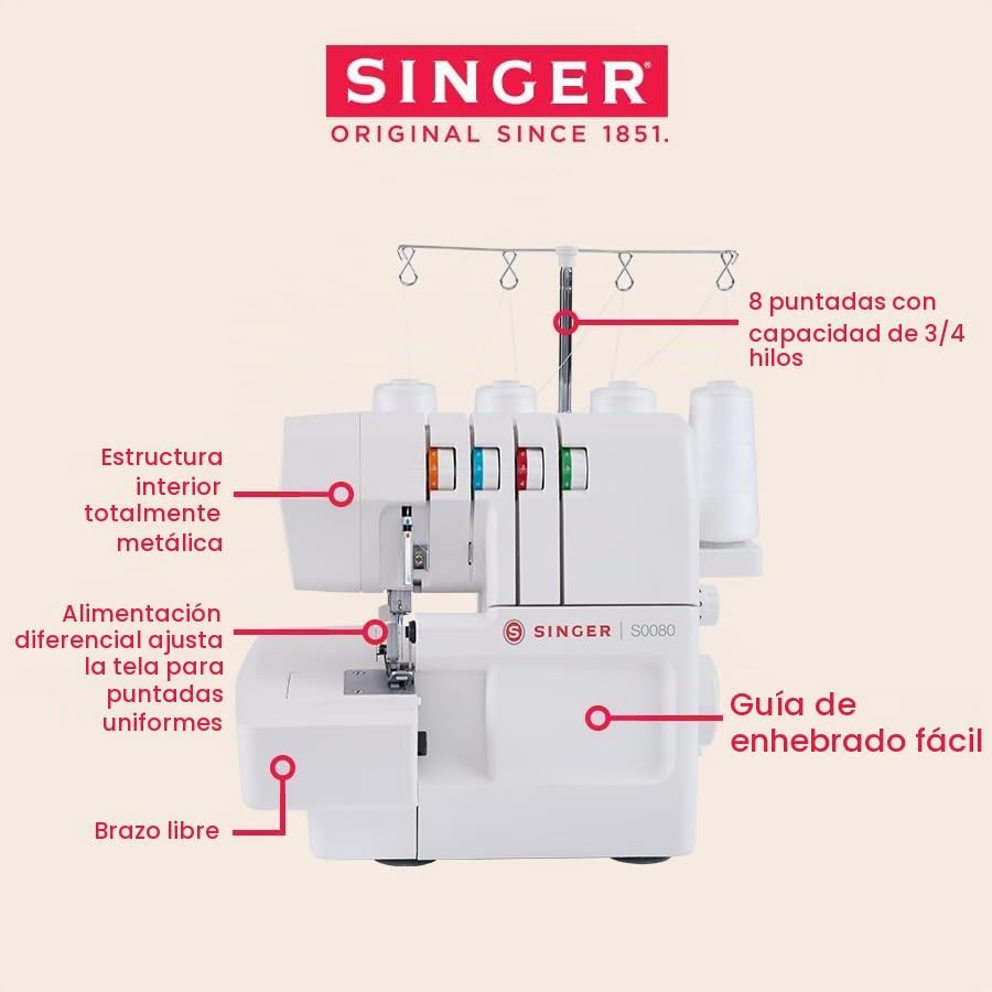 SINGER® S0080 Serger Next Evolution Overlock Machine, 8 puntadas