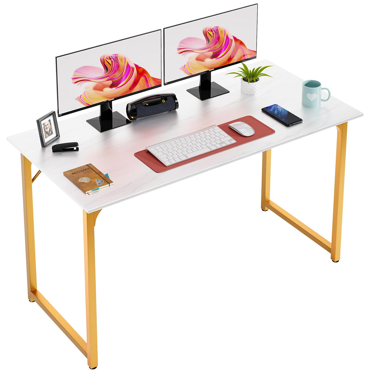 PayLessHere | Escritorio para computadora de 32 pulgadas | color café | Escritorio de oficina con estructura metálica, patas ajustables | Superficie resistente al agua y a los arañazos | Mesa de