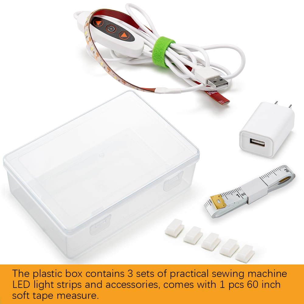 Tira de luz para máquina de coser, tira de luz LED adhesiva de 11.8 pulgadas, tira de luz decorativa regulable de varios niveles, lámpara de costura USB conectable, cable de alimentación de 5.6 pies, luz blanca fría