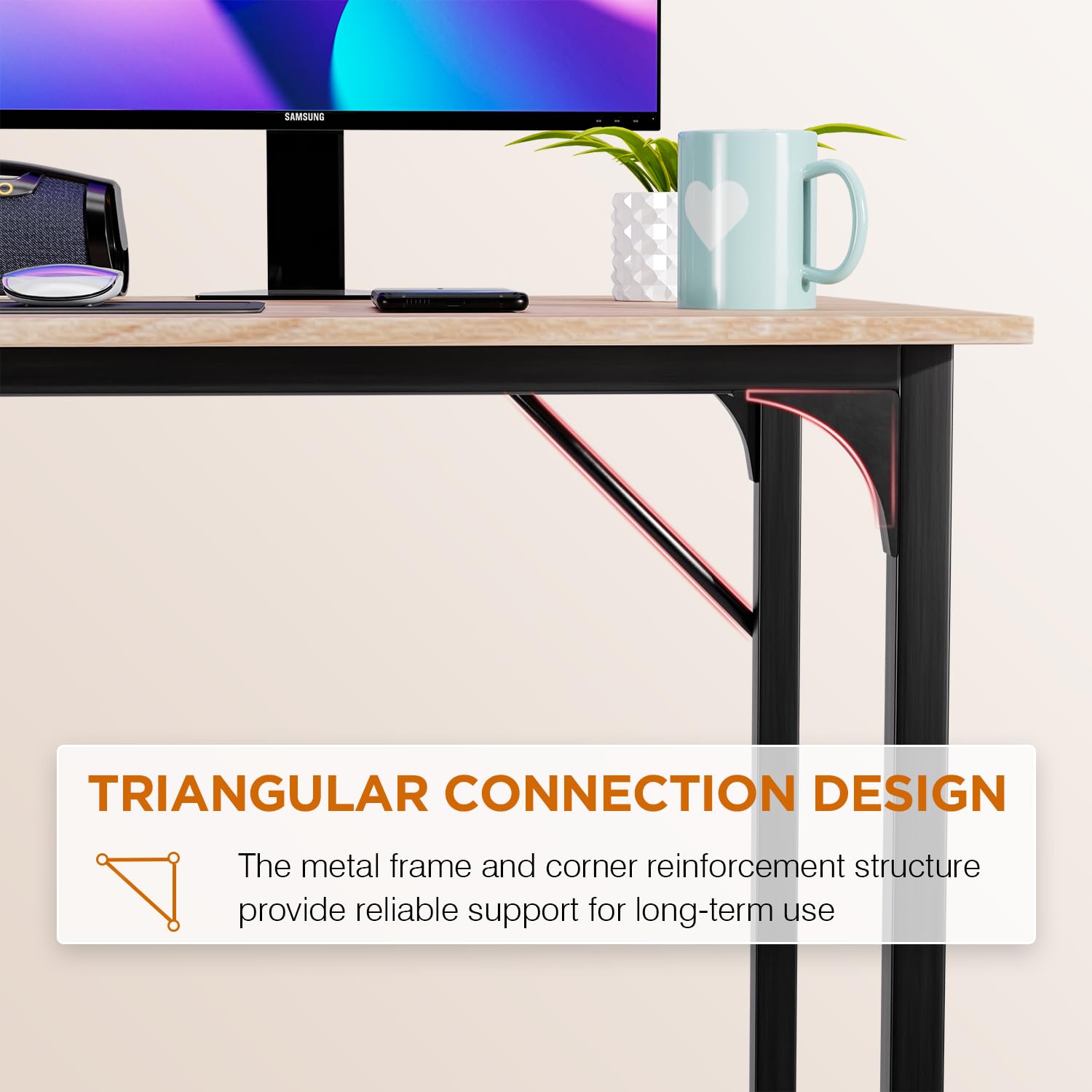 PayLessHere | Escritorio para computadora de 32 pulgadas | color café | Escritorio de oficina con estructura metálica, patas ajustables | Superficie resistente al agua y a los arañazos | Mesa de