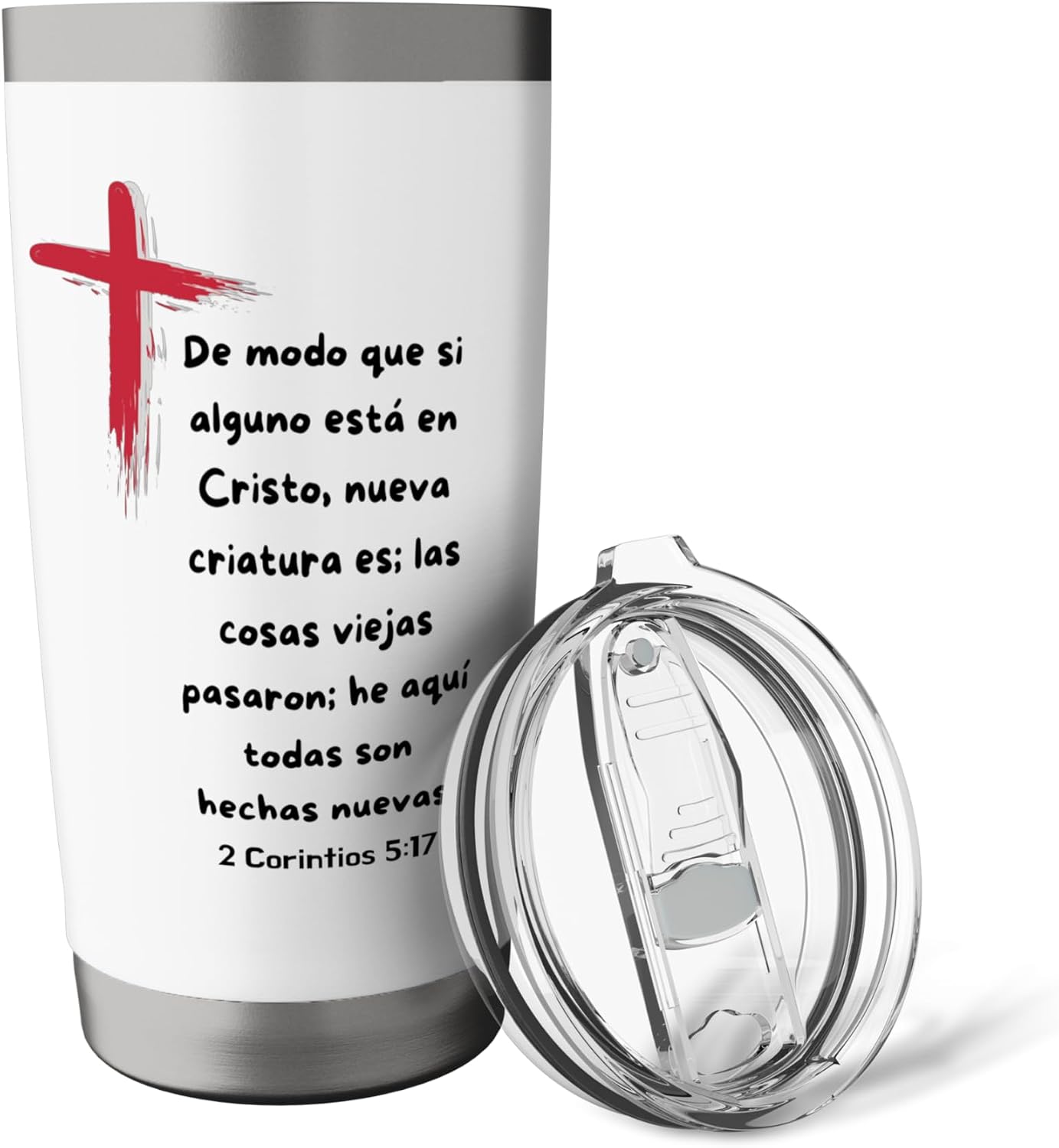 De modo que si alguno esta en Cristo nueva Criatura es. Vaso aislado de acero inoxidable
