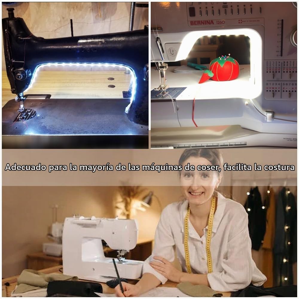 Tira de luz para máquina de coser, tira de luz LED adhesiva de 11.8 pulgadas, tira de luz decorativa regulable de varios niveles, lámpara de costura USB conectable, cable de alimentación de 5.6 pies, luz blanca fría