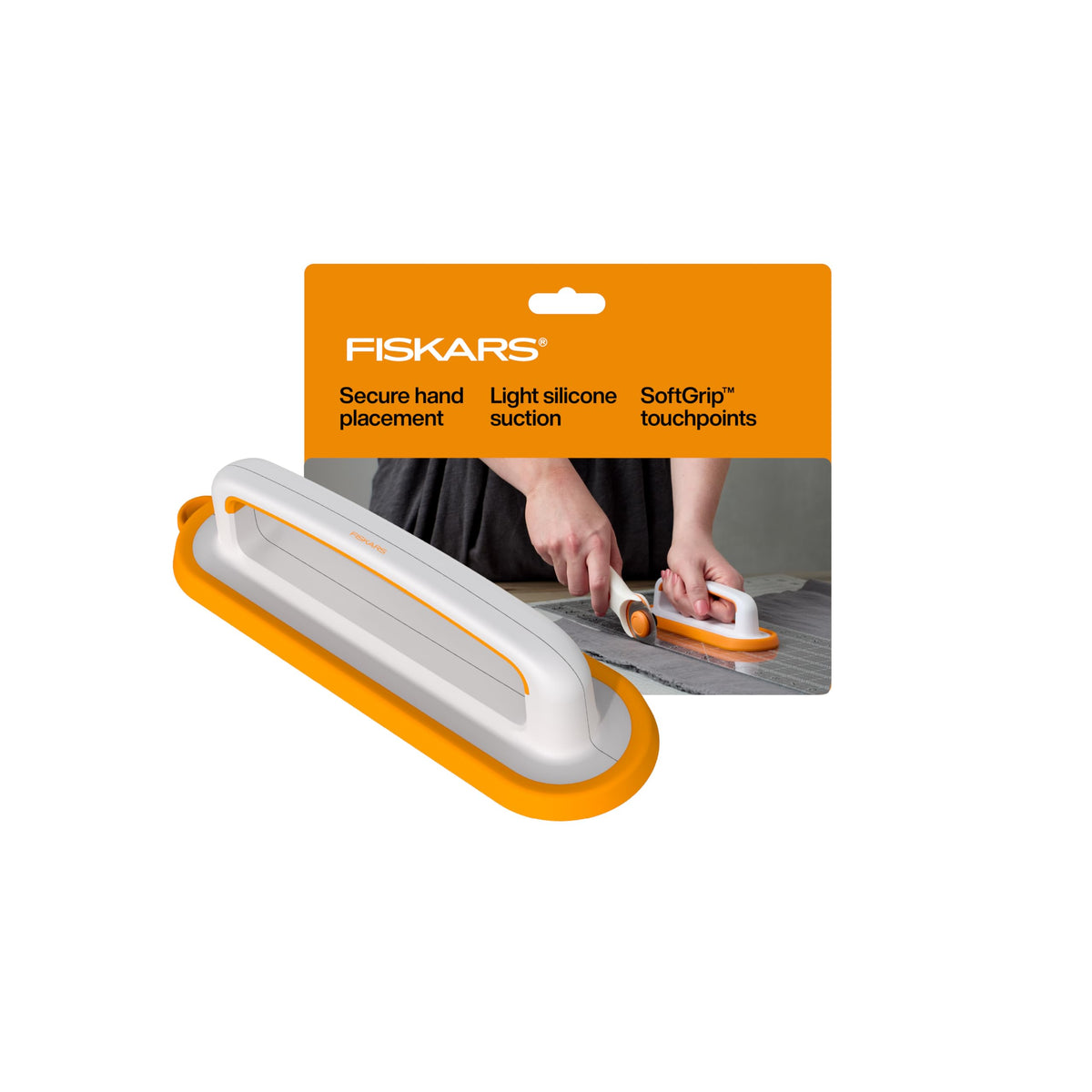 Fiskars Mango de regla pequeño, agarre suave, succión de silicona para un corte seguro, ideal para bloques de acolchado