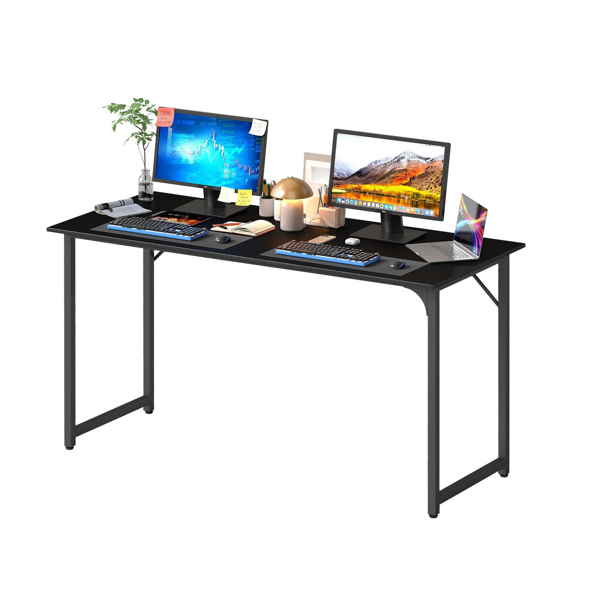 PayLessHere | Escritorio para computadora de 32 pulgadas | color café | Escritorio de oficina con estructura metálica, patas ajustables | Superficie resistente al agua y a los arañazos | Mesa de