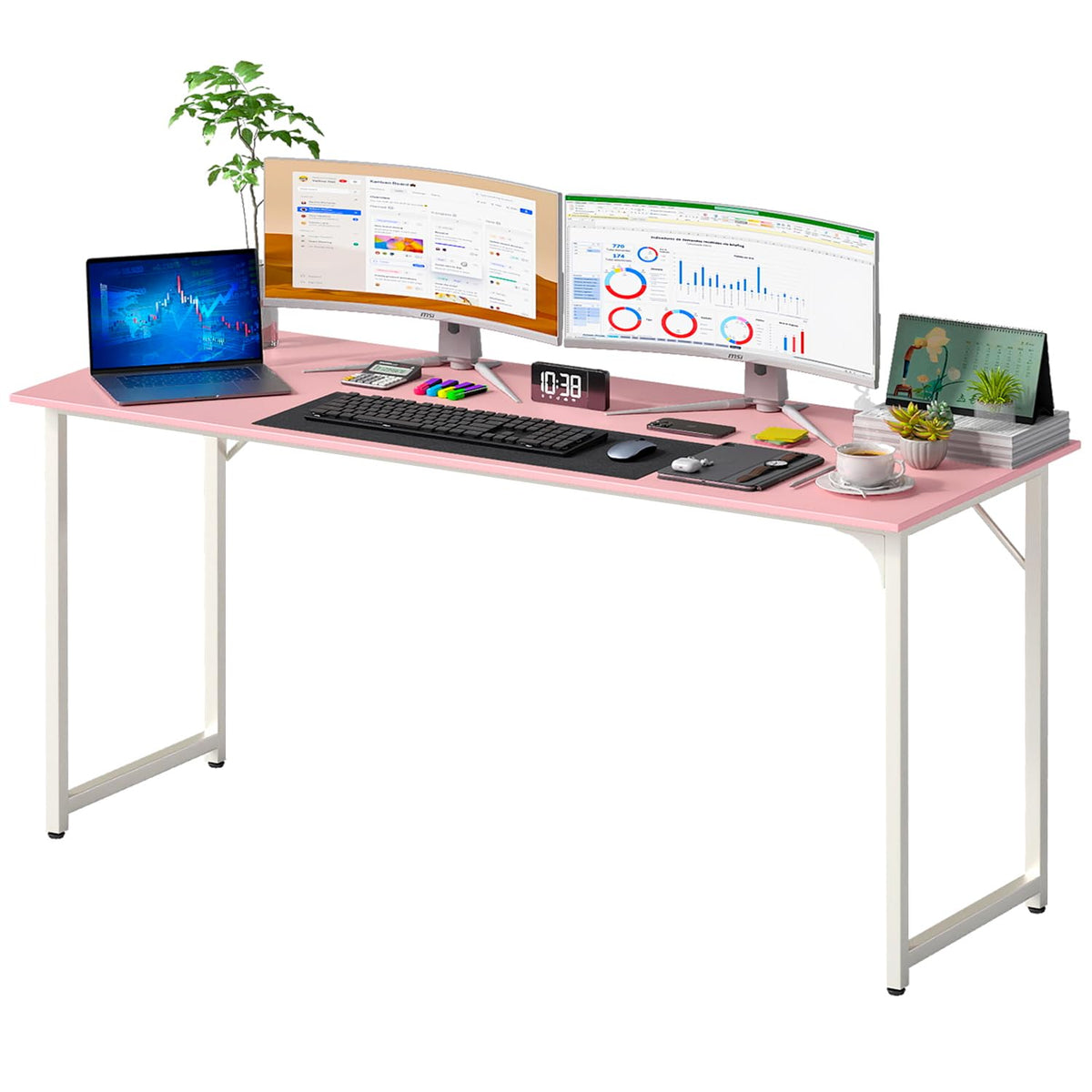 PayLessHere | Escritorio para computadora de 32 pulgadas | color café | Escritorio de oficina con estructura metálica, patas ajustables | Superficie resistente al agua y a los arañazos | Mesa de
