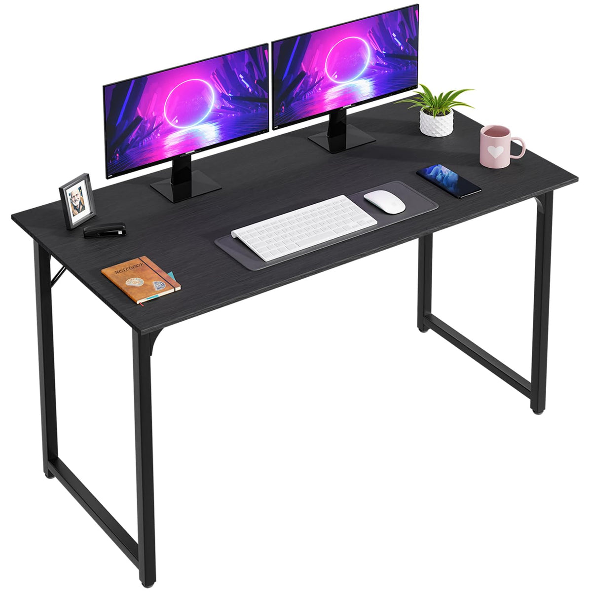 PayLessHere | Escritorio para computadora de 32 pulgadas | color café | Escritorio de oficina con estructura metálica, patas ajustables | Superficie resistente al agua y a los arañazos | Mesa de