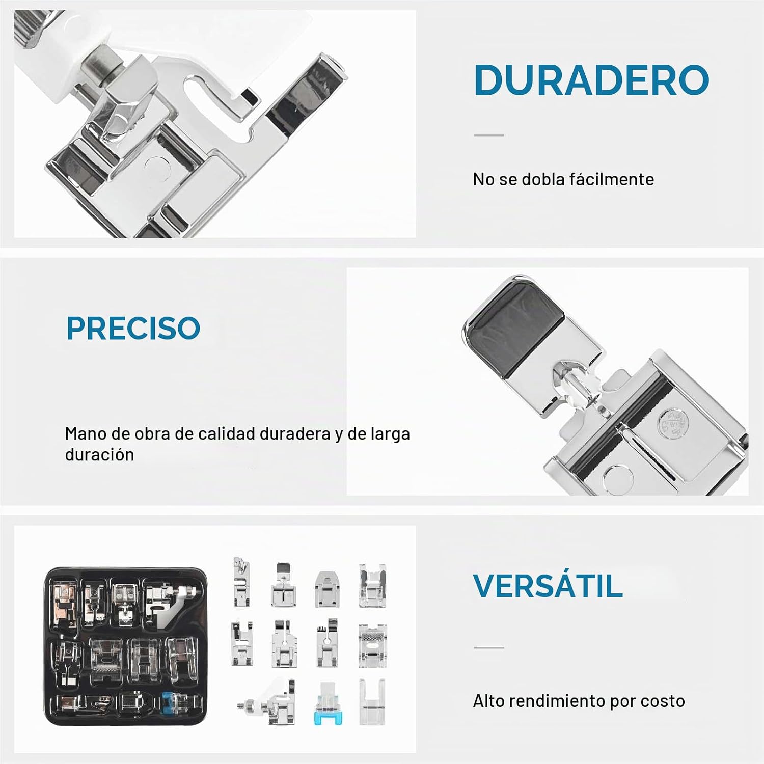 Kit de 11 pies prensatelas para máquina de coser, pies de dobladillo enrollado, pie con cremallera invisible para máquina de coser de vástago bajo, pies a presión compatibles con Singer