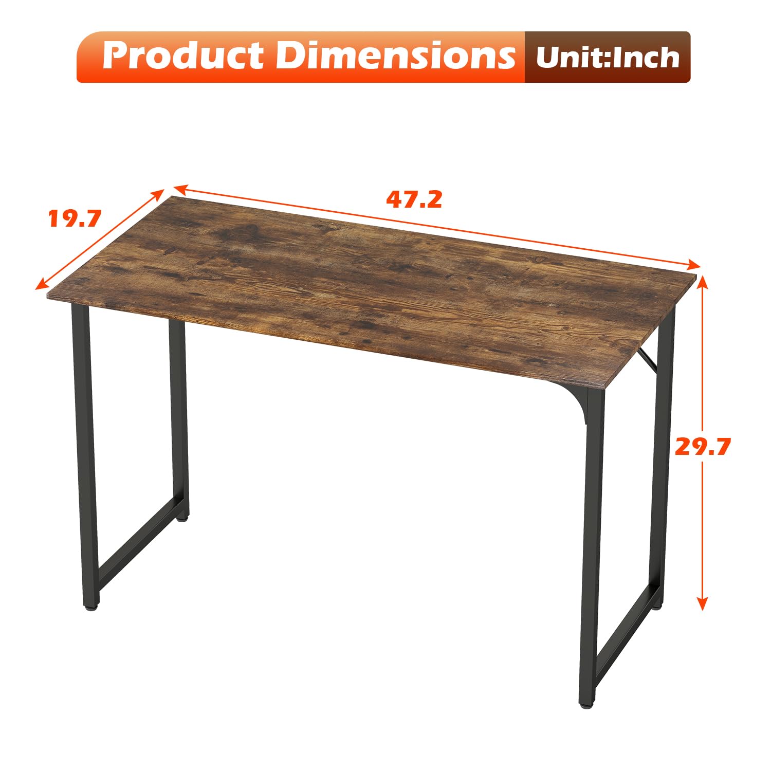 PayLessHere | Escritorio para computadora de 32 pulgadas | color café | Escritorio de oficina con estructura metálica, patas ajustables | Superficie resistente al agua y a los arañazos | Mesa de