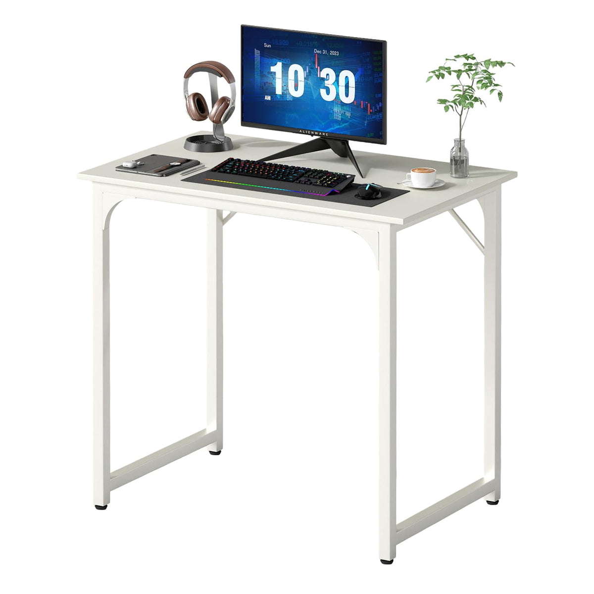PayLessHere | Escritorio para computadora de 32 pulgadas | color café | Escritorio de oficina con estructura metálica, patas ajustables | Superficie resistente al agua y a los arañazos | Mesa de