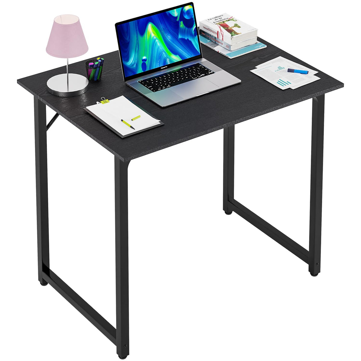 PayLessHere | Escritorio para computadora de 32 pulgadas | color café | Escritorio de oficina con estructura metálica, patas ajustables | Superficie resistente al agua y a los arañazos | Mesa de