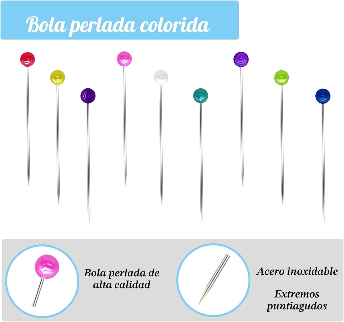 600 piezas de alfileres de costura con punta recta para tela, alfileres de acolchado con cabeza perlada de bola de 1.5 pulgadas, alfileres de corsé multicolor para costurera, joyería, decoración DIY