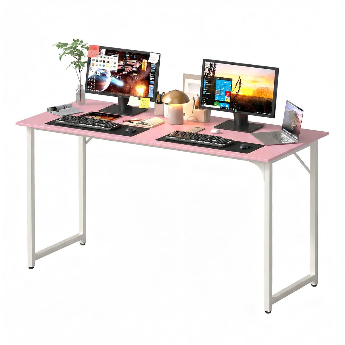 PayLessHere | Escritorio para computadora de 32 pulgadas | color café | Escritorio de oficina con estructura metálica, patas ajustables | Superficie resistente al agua y a los arañazos | Mesa de