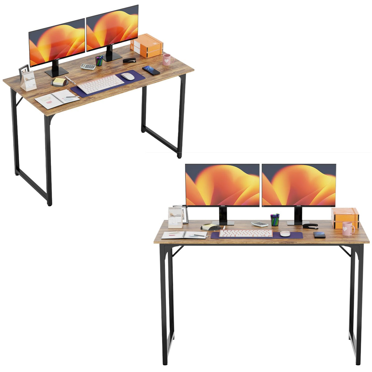 PayLessHere | Escritorio para computadora de 32 pulgadas | color café | Escritorio de oficina con estructura metálica, patas ajustables | Superficie resistente al agua y a los arañazos | Mesa de