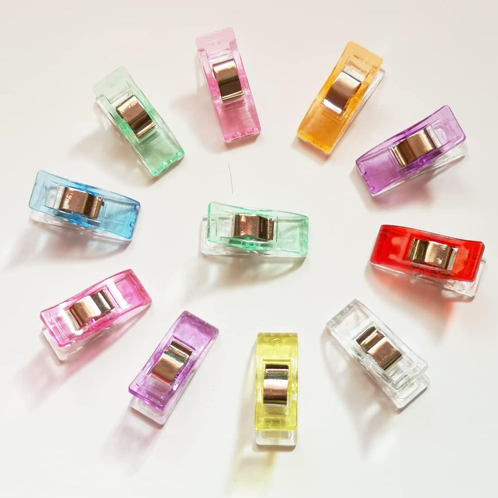 Otylzto Clips de costura, 100 piezas con caja de plástico, clips de acolchado de alta calidad para suministros de herramientas de manualidades, clips de plástico de colores surtidos para manualidades