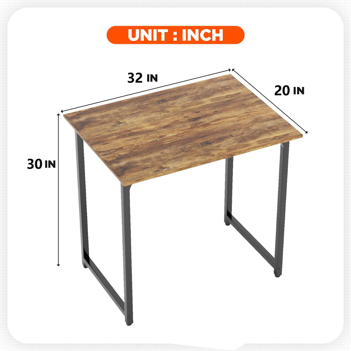 PayLessHere | Escritorio para computadora de 32 pulgadas | color café | Escritorio de oficina con estructura metálica, patas ajustables | Superficie resistente al agua y a los arañazos | Mesa de