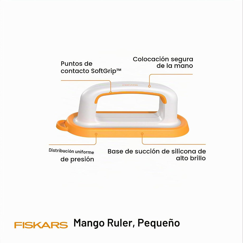 Fiskars Mango de regla pequeño, agarre suave, succión de silicona para un corte seguro, ideal para bloques de acolchado