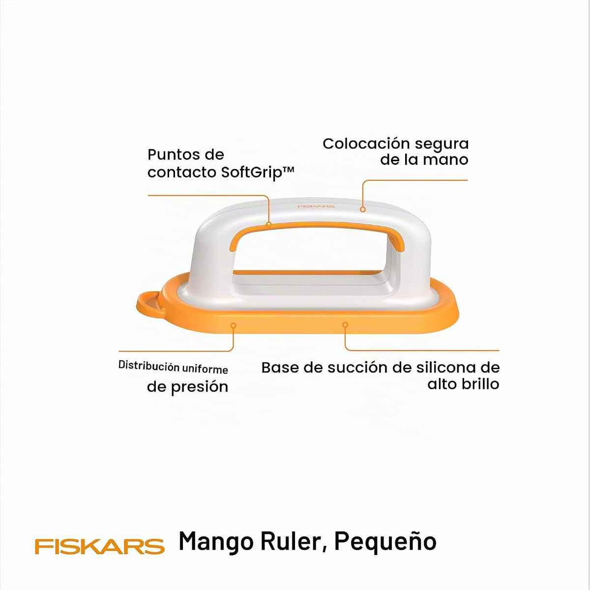 Fiskars Mango de regla pequeño, agarre suave, succión de silicona para un corte seguro, ideal para bloques de acolchado