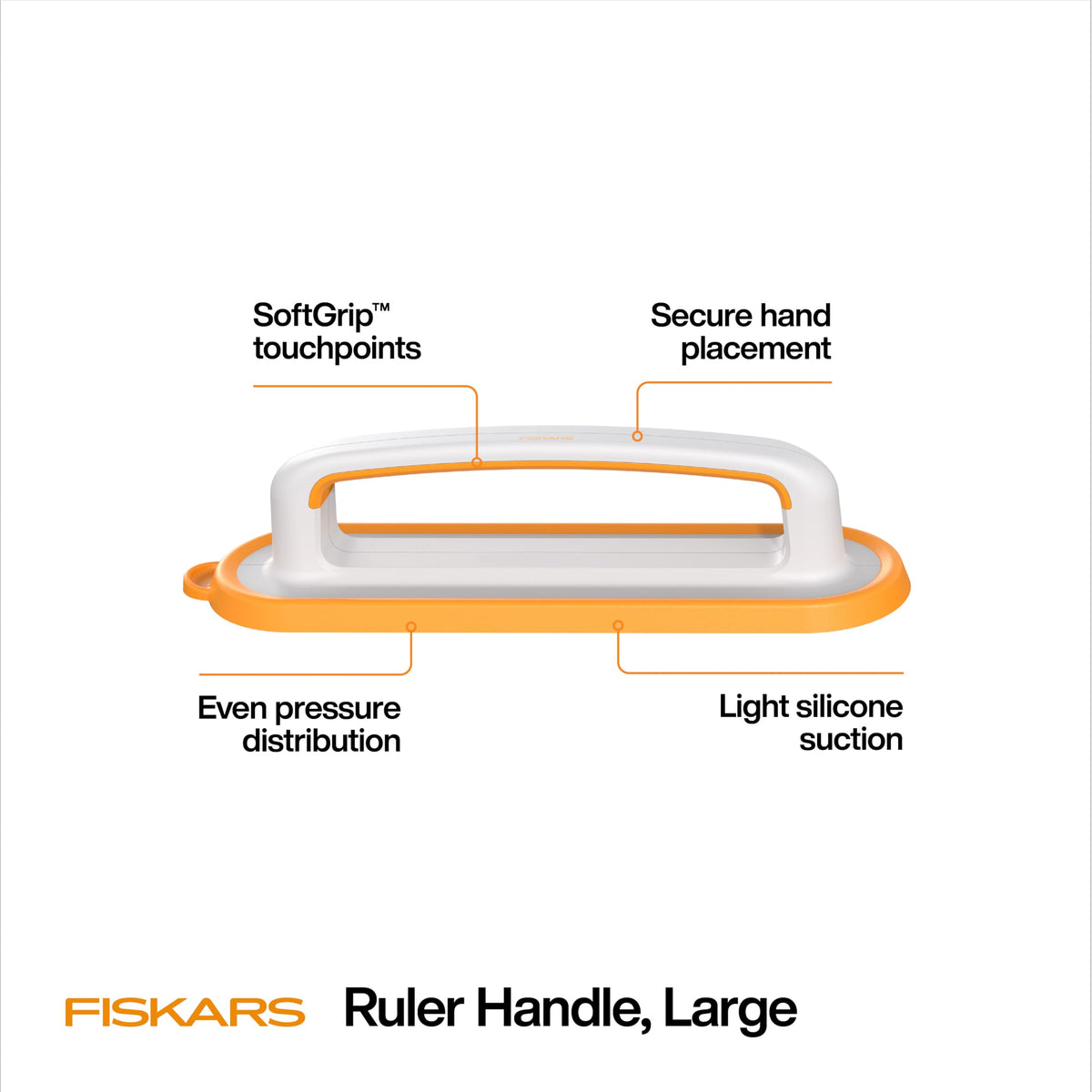 Fiskars Mango de regla pequeño, agarre suave, succión de silicona para un corte seguro, ideal para bloques de acolchado