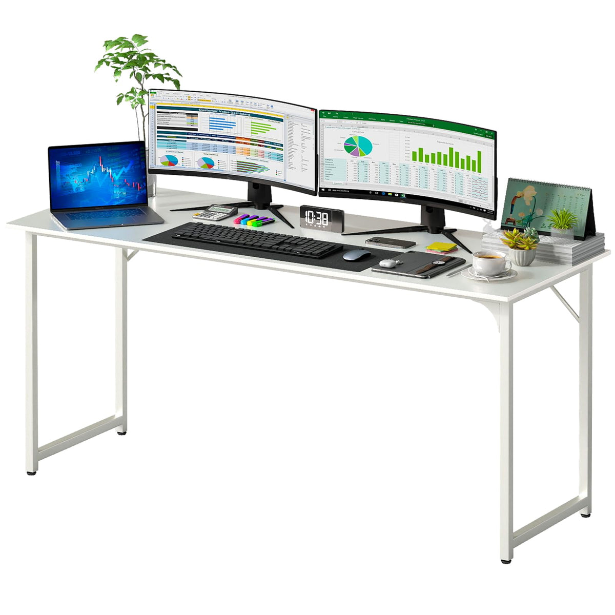 PayLessHere | Escritorio para computadora de 32 pulgadas | color café | Escritorio de oficina con estructura metálica, patas ajustables | Superficie resistente al agua y a los arañazos | Mesa de
