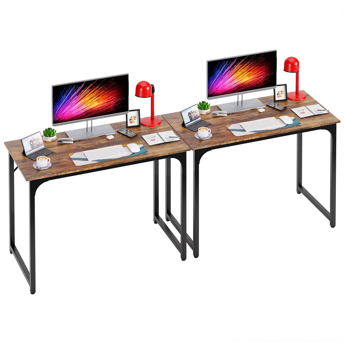 PayLessHere | Escritorio para computadora de 32 pulgadas | color café | Escritorio de oficina con estructura metálica, patas ajustables | Superficie resistente al agua y a los arañazos | Mesa de