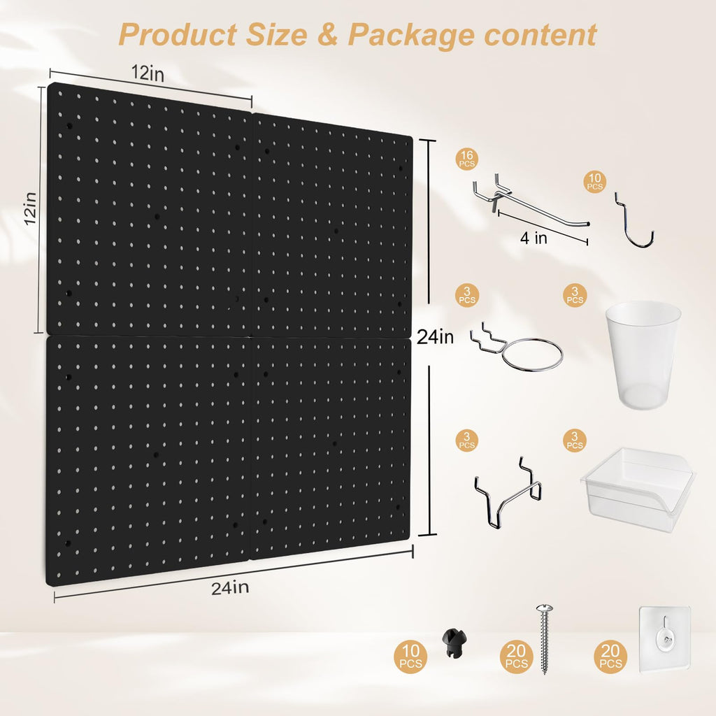 FZK Tablero de clavijas, kit de 36 piezas, incluye 4 tableros blancos y accesorios, tablero de clavijas de plástico, con ganchos, organizador de pared para oficina, sala de manualidades