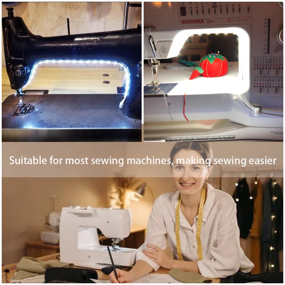 Tira de luz para máquina de coser, tira de luz LED adhesiva de 11.8 pulgadas, tira de luz decorativa regulable de varios niveles, lámpara de costura USB conectable, cable de alimentación de 5.6 pies, luz blanca fría