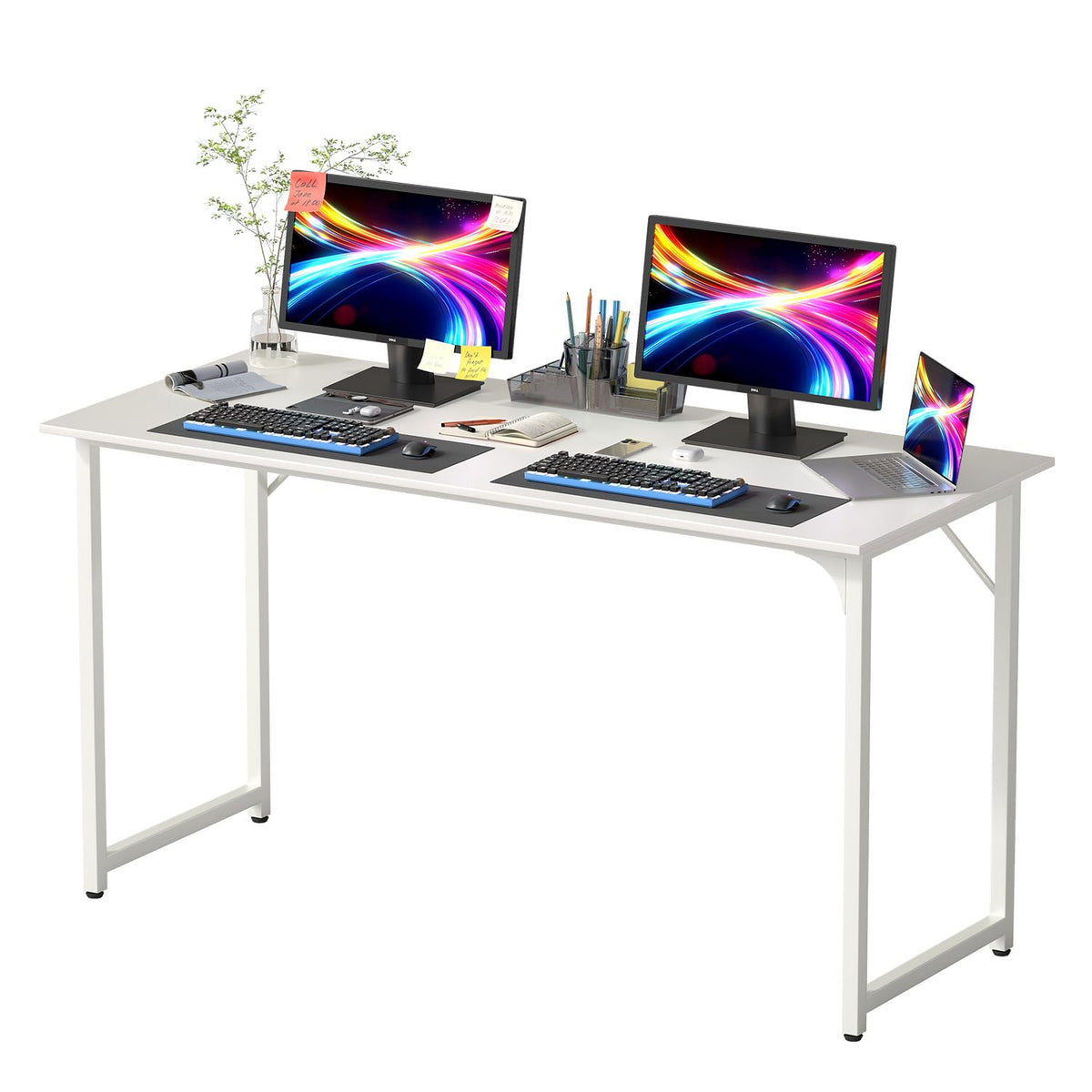 PayLessHere | Escritorio para computadora de 32 pulgadas | color café | Escritorio de oficina con estructura metálica, patas ajustables | Superficie resistente al agua y a los arañazos | Mesa de
