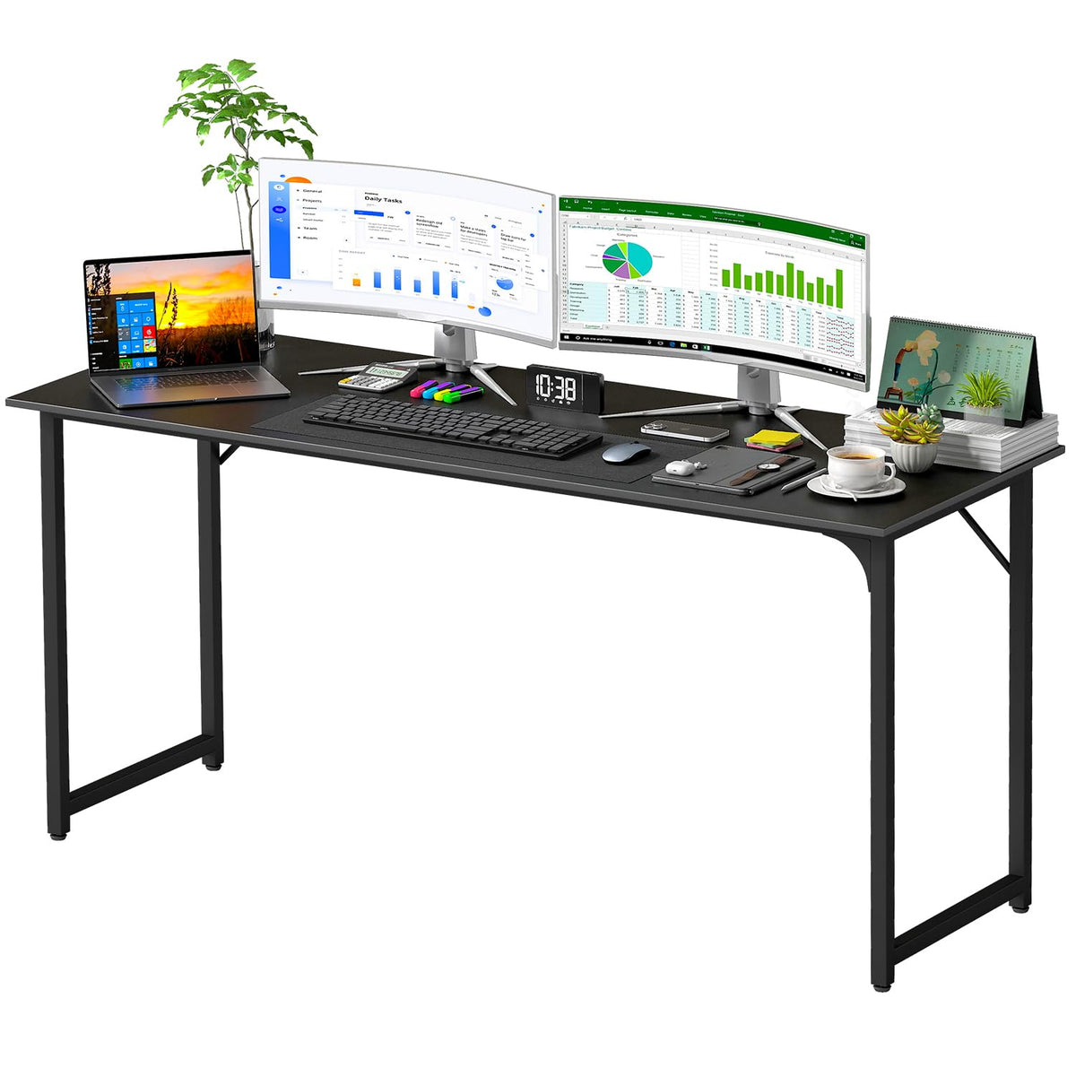 PayLessHere | Escritorio para computadora de 32 pulgadas | color café | Escritorio de oficina con estructura metálica, patas ajustables | Superficie resistente al agua y a los arañazos | Mesa de