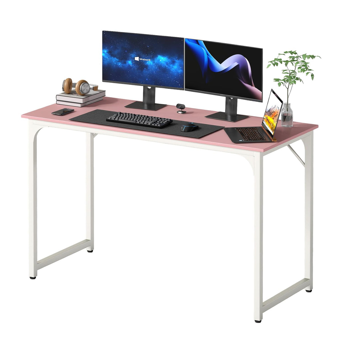 PayLessHere | Escritorio para computadora de 32 pulgadas | color café | Escritorio de oficina con estructura metálica, patas ajustables | Superficie resistente al agua y a los arañazos | Mesa de