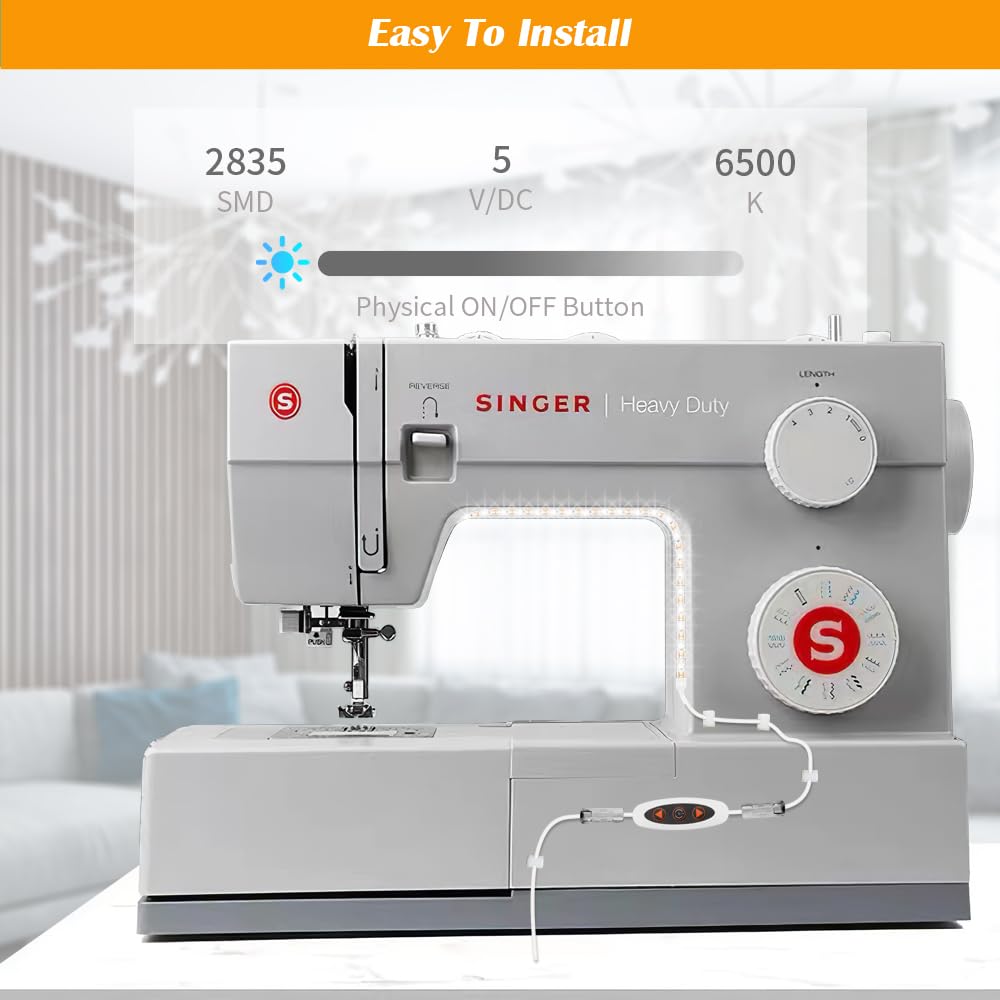 Tira de luz para máquina de coser, tira de luz LED adhesiva de 11.8 pulgadas, tira de luz decorativa regulable de varios niveles, lámpara de costura USB conectable, cable de alimentación de 5.6 pies, luz blanca fría