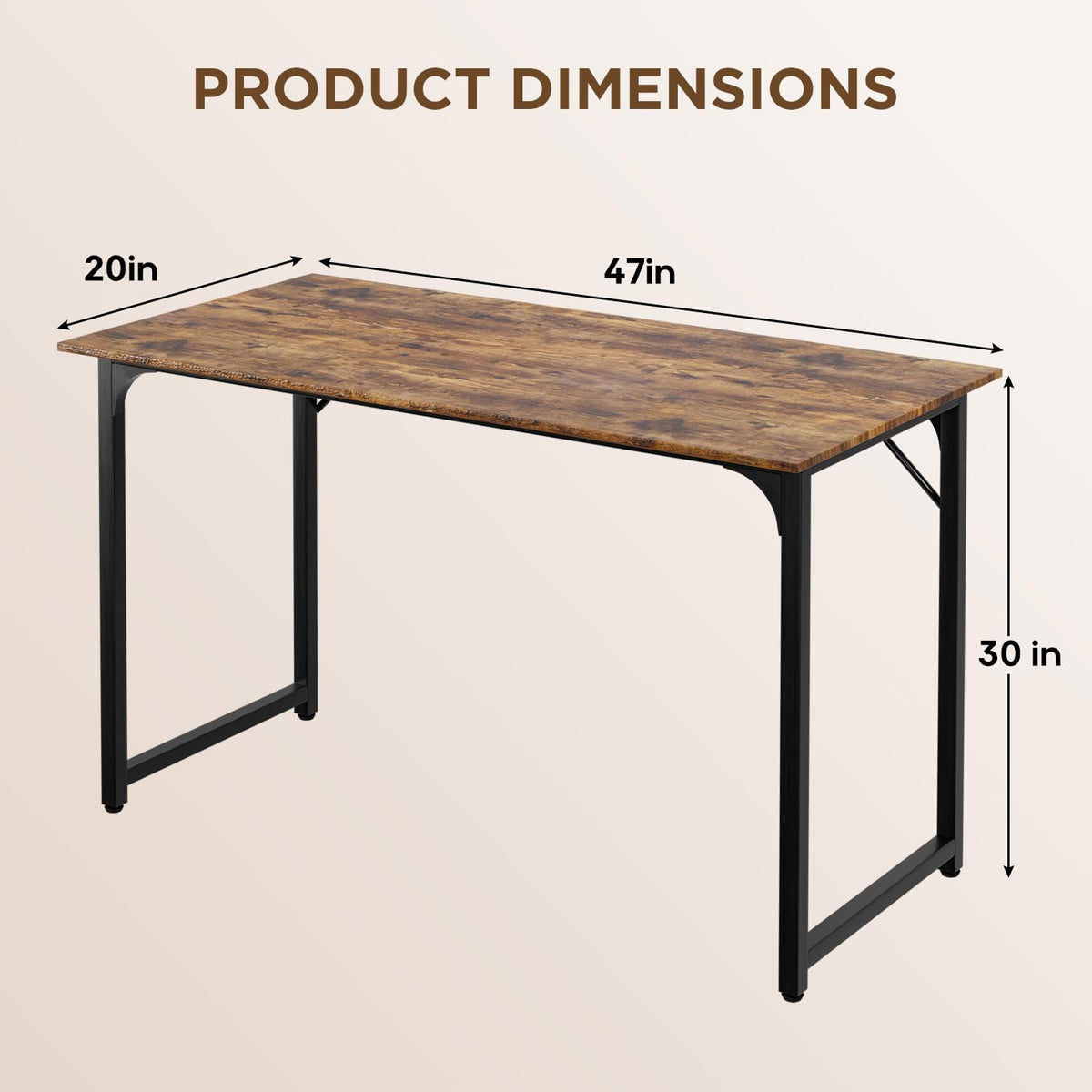 PayLessHere | Escritorio para computadora de 32 pulgadas | color café | Escritorio de oficina con estructura metálica, patas ajustables | Superficie resistente al agua y a los arañazos | Mesa de