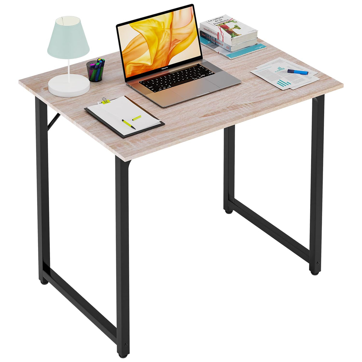 PayLessHere | Escritorio para computadora de 32 pulgadas | color café | Escritorio de oficina con estructura metálica, patas ajustables | Superficie resistente al agua y a los arañazos | Mesa de