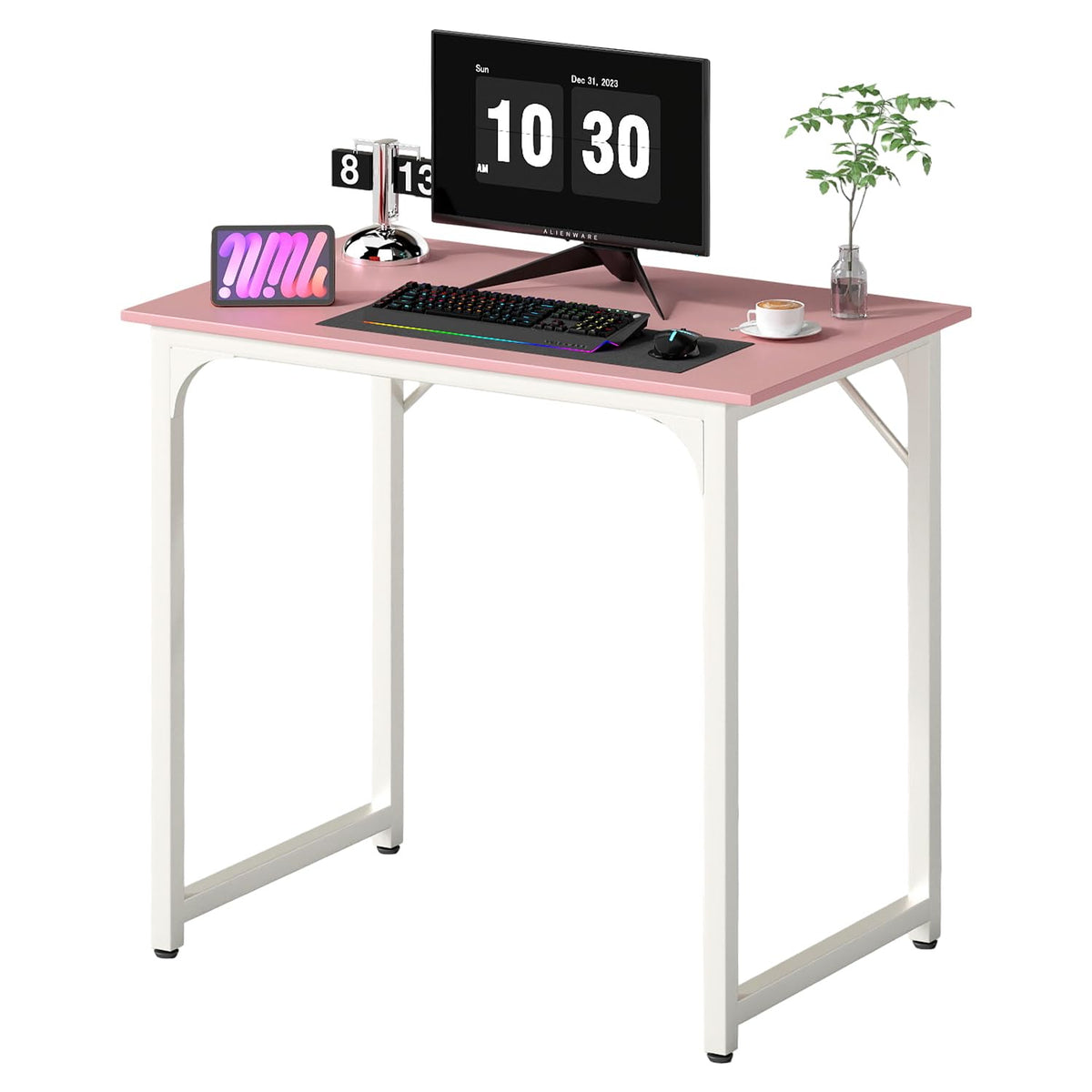 PayLessHere | Escritorio para computadora de 32 pulgadas | color café | Escritorio de oficina con estructura metálica, patas ajustables | Superficie resistente al agua y a los arañazos | Mesa de
