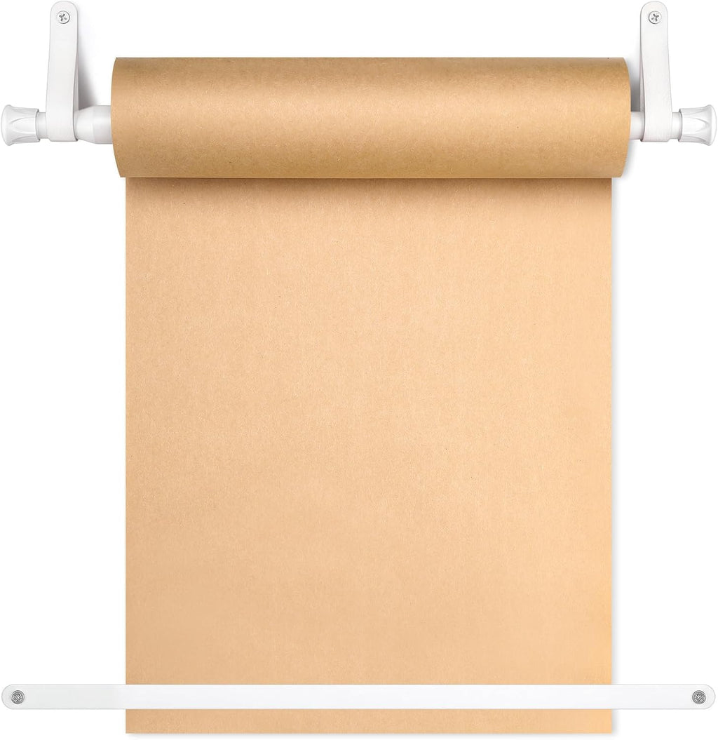 Vicenpal Dispensador de rodillos de papel kraft de 15.5 pulgadas con rollo Kraft de 98.4 ft para listas de tareas, dibujo de bricolaje, tomar notas, obras de arte, inspiración (blanco)