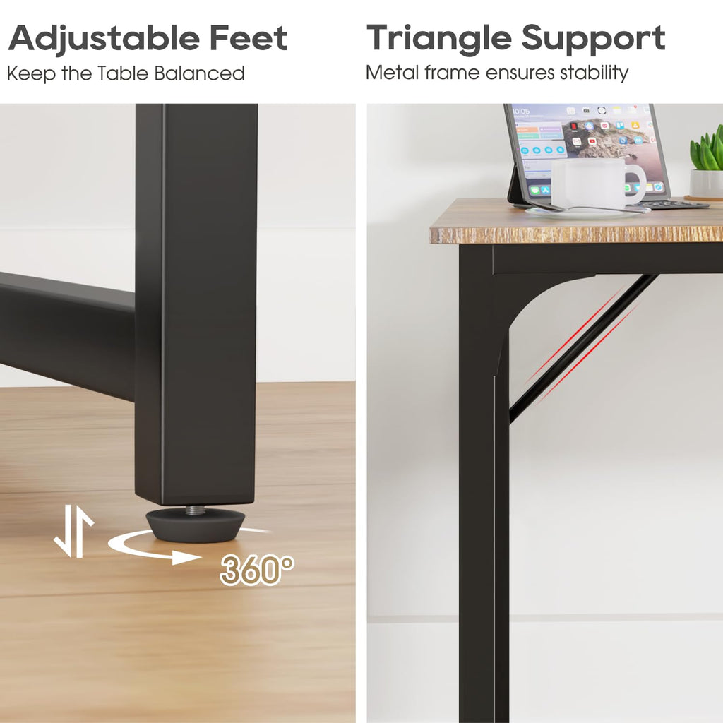 PayLessHere | Escritorio para computadora de 32 pulgadas | color café | Escritorio de oficina con estructura metálica, patas ajustables | Superficie resistente al agua y a los arañazos | Mesa de