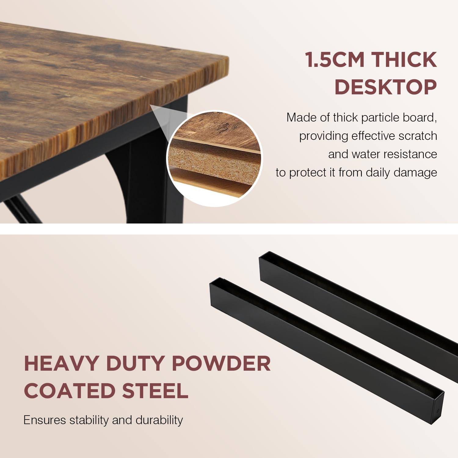 PayLessHere | Escritorio para computadora de 32 pulgadas | color café | Escritorio de oficina con estructura metálica, patas ajustables | Superficie resistente al agua y a los arañazos | Mesa de