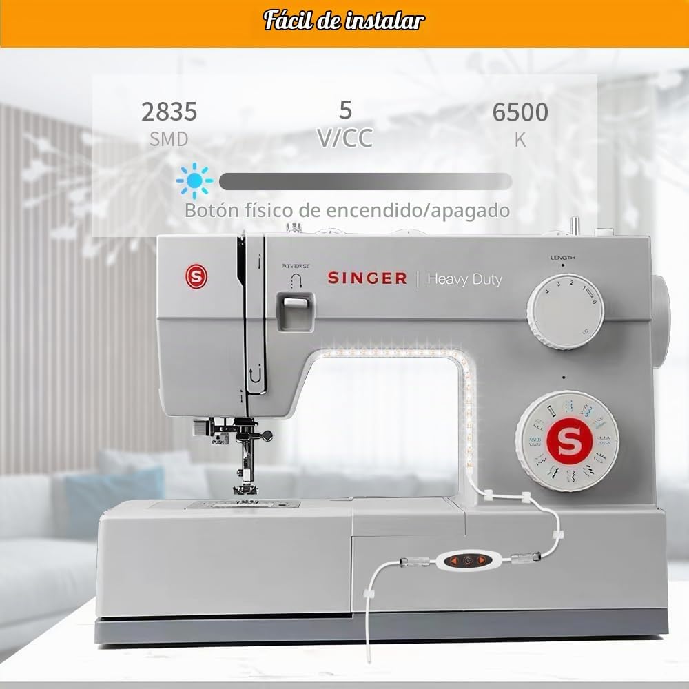 Tira de luz para máquina de coser, tira de luz LED adhesiva de 11.8 pulgadas, tira de luz decorativa regulable de varios niveles, lámpara de costura USB conectable, cable de alimentación de 5.6 pies, luz blanca fría