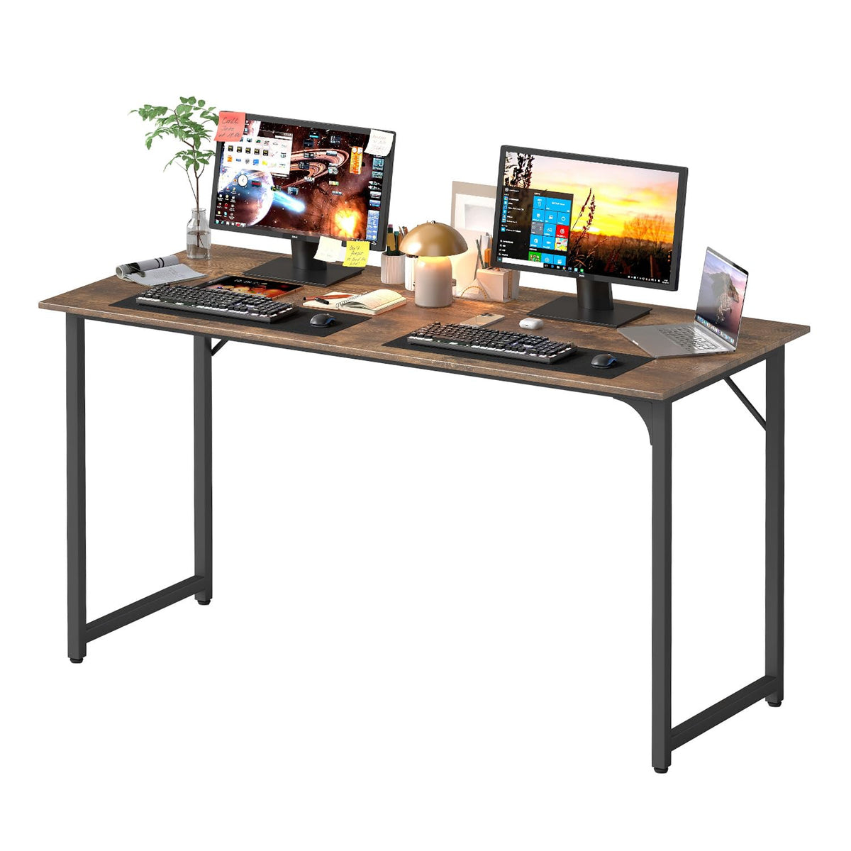 PayLessHere | Escritorio para computadora de 32 pulgadas | color café | Escritorio de oficina con estructura metálica, patas ajustables | Superficie resistente al agua y a los arañazos | Mesa de
