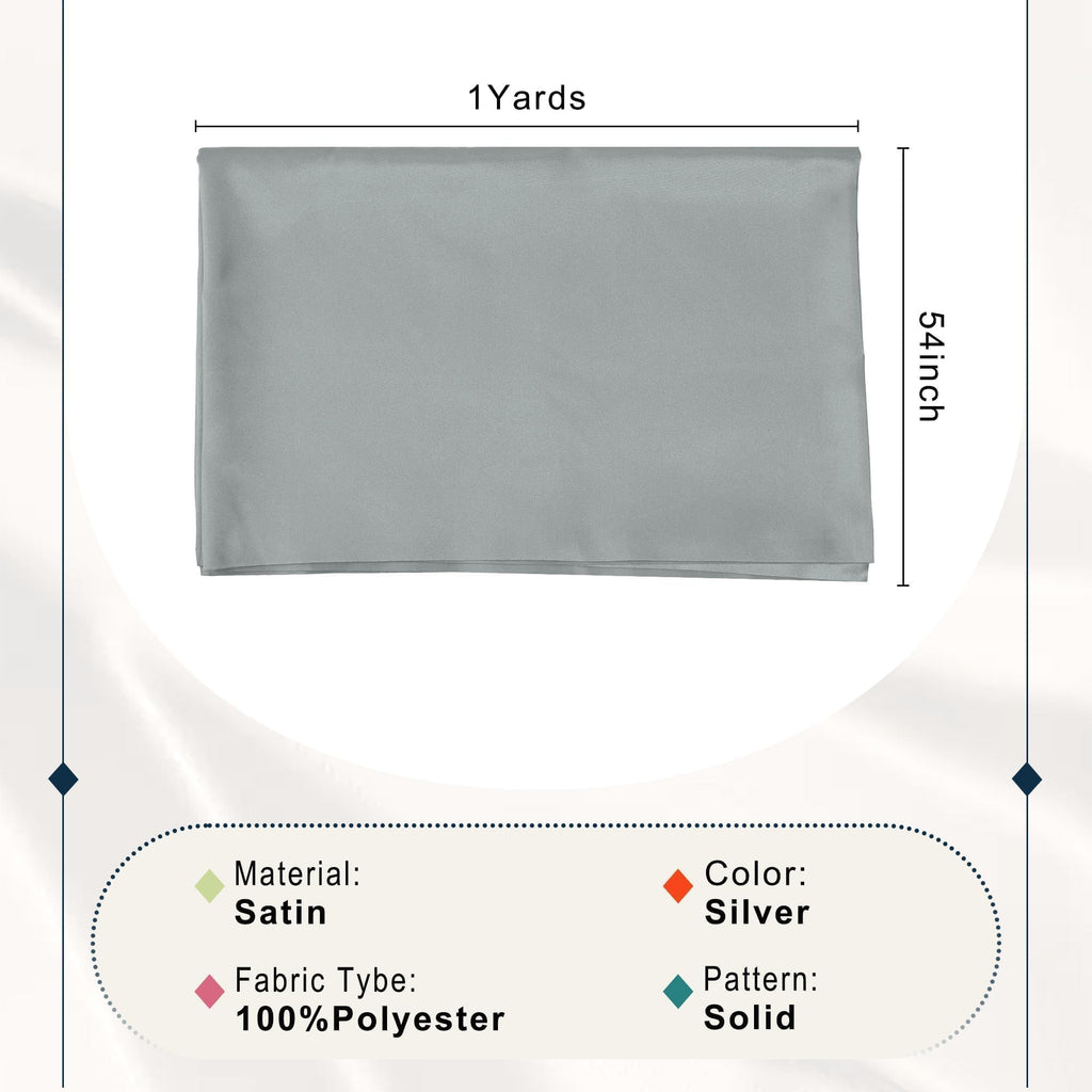 BVIEAKD Silver Satin Fabric by The Yard 54 inch x 1 Yard Soft Cloth Fabric Silky Satin Fabric for Sewing Dressmaking Crafts DIY Crafts