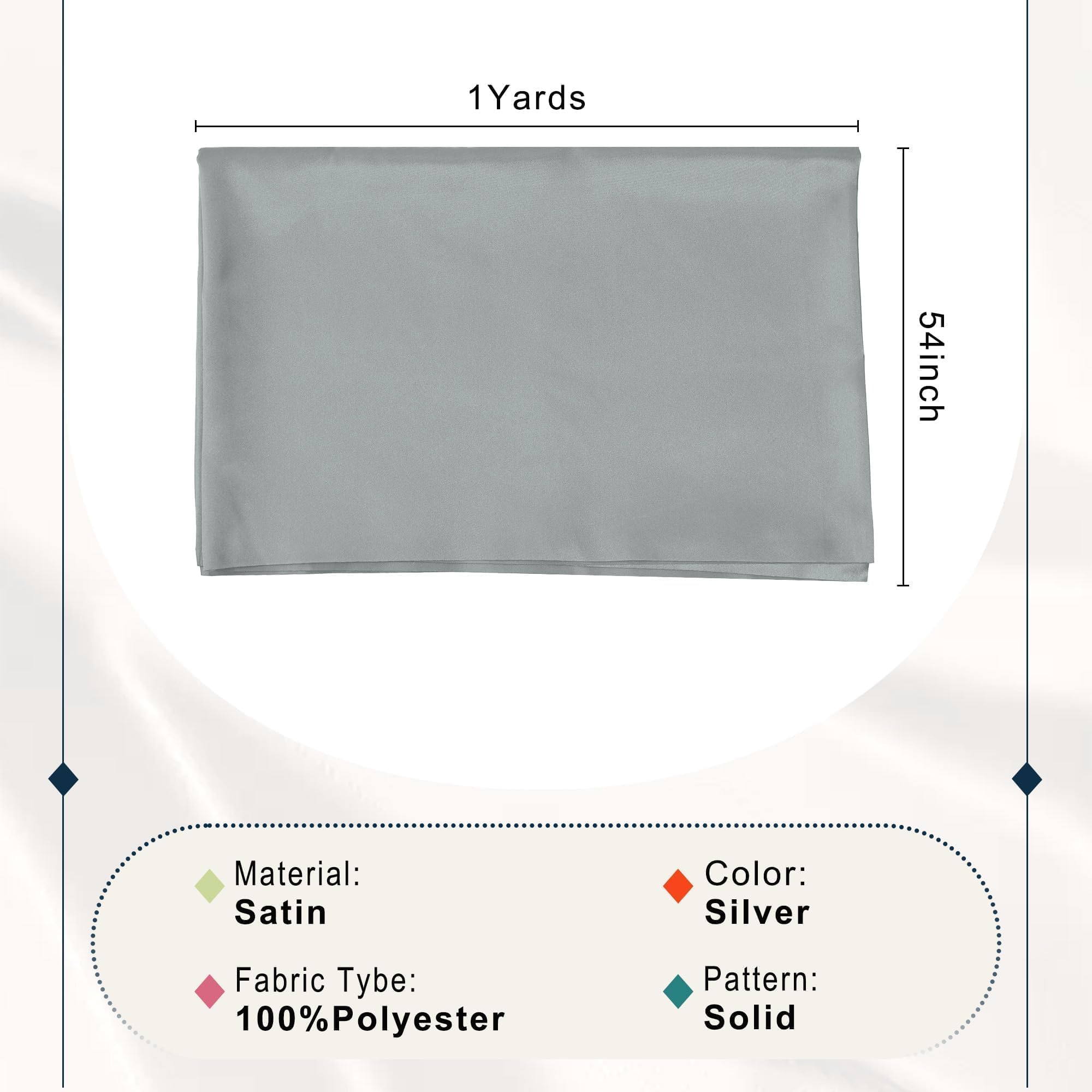BVIEAKD Silver Satin Fabric by The Yard 54 inch x 1 Yard Soft Cloth Fabric Silky Satin Fabric for Sewing Dressmaking Crafts DIY Crafts