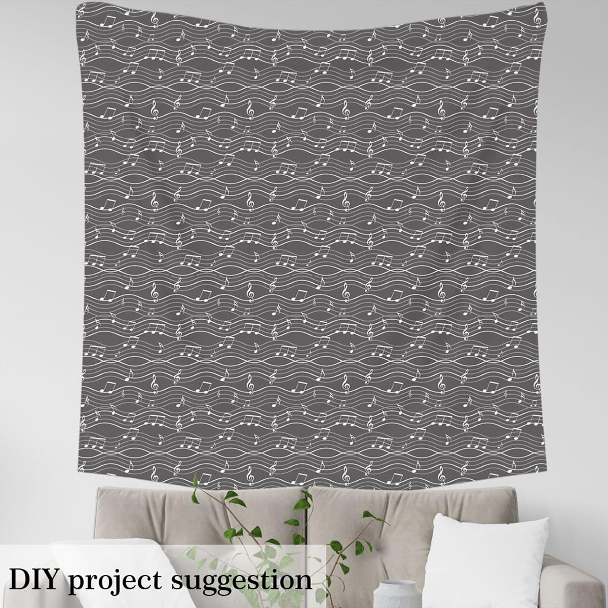 Music Upholstery Fabric, Musical Notes Melody Fabric by The Yard, Strip Lines Quilt Fabric by The Yard, Music Rhythm Decorative Fabric for Upholstery and Home Accents, 1 Yard, Black